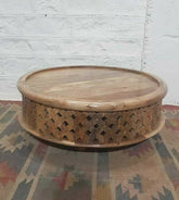 Bristol Wooden Carved Round Coffee Table Natural 80 x 80 x 30 cm